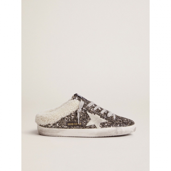 Super-Star sabot-style sneakers with glitter and shearling lining