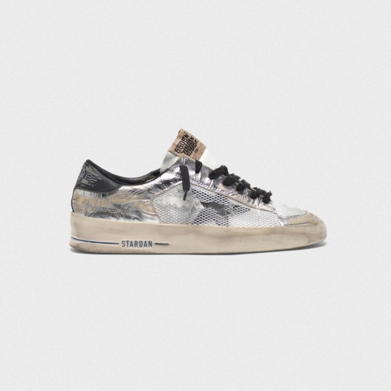 Golden Goose Stardan LTD Sneakers In Laminated Silver With Floral Design Relief G35WS959.D7