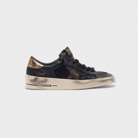 Golden Goose Stardan Sneakers In Black And Gold Leather With Mesh Inserts G35WS959.C2
