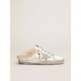 Super-Star Sabots in white leather with shearling lining