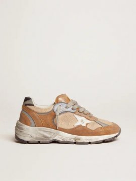 Dad-Star sneakers in tobacco-colored mesh and suede with white leather star and black leather heel