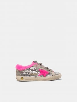Superstar sneakers in glitter with fuchsia shearling interior